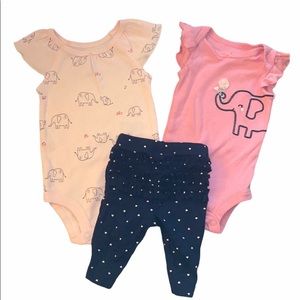 NB Pink Elephant Onsie and pants set